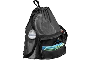 ButterFox Large Swimming Equipment Mesh Bag With Separated Waterproof Dry Compartment, Dry and Wet Separated (Black)