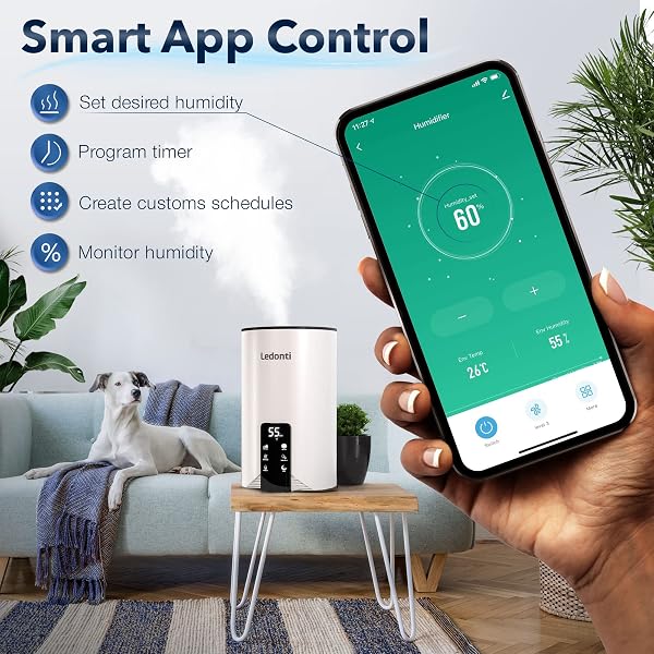 HUMIDIFIERS FOR BEDROOM SMART CONTROL – DUAL MIST COOL & WARM MIST HUMIDIFIER 4L BIG CAPACITY TOP FILL WATER TANK, QUIE HUMIDIFIER, FOR LARGE ROOMS HOME LIVING OFFICE BABY – ULTRASONIC HUMIDIFIER