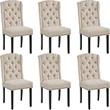 Yaheetech Dining Chairs Set of 6 Beige Upholstered Tufted with Nailhead Trims view 1