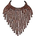 Boho African Wooden or Acrylic Beaded Bib Statement Necklace Strands Layered Cluster Chunky Collar Choker Wood Necklace for Women Fashion Costume Jewelry