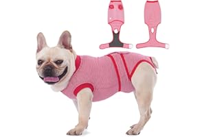 COHYVER Dog Recovery Suit, Dog Surgery Suit Female Spay Soft Breathable Dog Neuter Recovery Suit for Male, Prevent Licking Dog Onesie Pet Surgical Shirt Alternative to Cone E-Collar, M Red Stripes