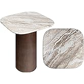 JONATHAN Y END5004A Kaito 18" Rustic Minimalist Square Marble/Wood Accent Table, Side Table, End Table for Living Room, Bedro