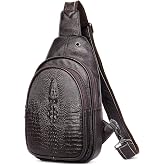 NIUCUNZH Crocodile Leather Sling Bag with Leather Strap, 3 Zipper Crossbody Shoulder Bags for Travel Hike Everyday Carry