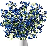 TOCHGREEN 10PCS Artificial Silk Flowers with Long Stems Faux Bulk Babys Breath Flowers Fake Silk Flowers Bouquet for Floral Arrangement Tall Vase Home Wedding Table Centerpieces Decor (Blue)