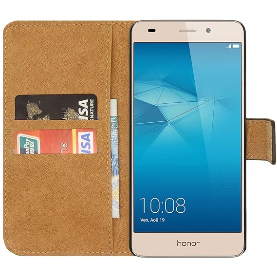 Ambaiyi Flip Echt Ledertasche Handyhülle Brieftasche Hülle Schutzhülle für Huawei Honor 5C Hülle , schwarz