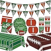 123 Pcs Football Tableware Set – Game Day Disposable Plates, Cups, Napkins, Tablecloths, and Banners Party Supplies for Tailgate, Sports Events, and Football-Themed Birthday Party Decorations