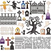 GLOBLELAND Halloween Tombstone Cutting Dies Fence Metal Die Cuts Ghost Cut Dies for Card Making Photo Album Scrapbooking Journal Embossing Paper Craft