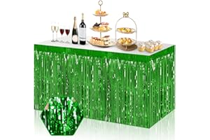 FERWZSR 3 Pack 29x108 Inch Green Foil Fringe Table Skirts Metallic Banner for Tinsel Streamer Garland Backdrop for Parade Floats Wedding Thanksgiving Birthday Christmas Halloween Party Decoration