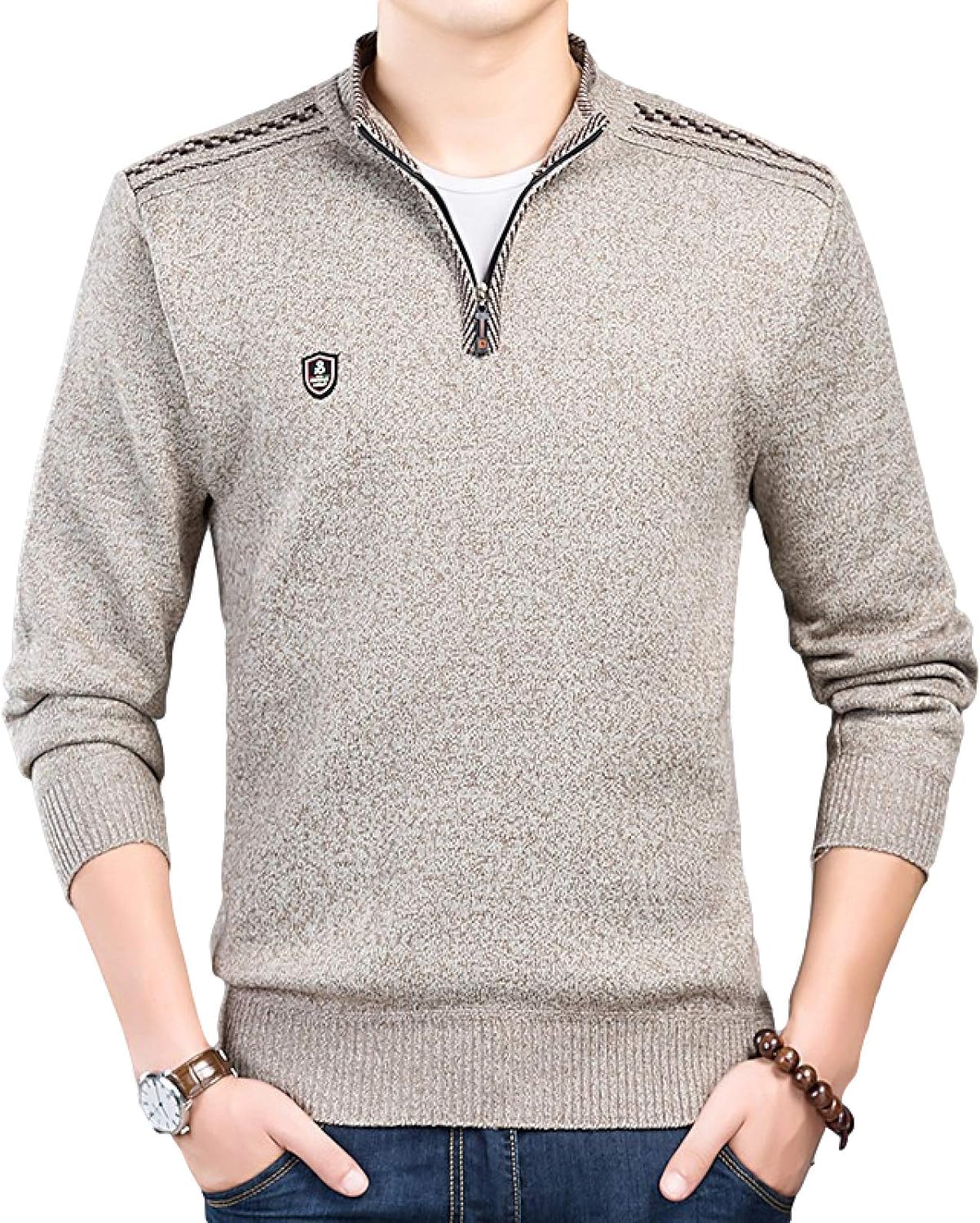Huntrly Men's Sweaters Autumn and Winter Simple Solid Color Thickening