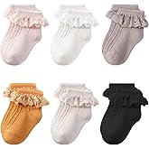 Witwot 6 Pairs Toddler Ruffle Socks Baby Girls Frilly Lace Socks Kids Ankle Dress Socks 1t -8 Years