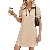 BLENCOT Summer Dresses for Women Casual Half Zip V Neck Short Sleeve Mini Sweatshirt Dress with Pockets