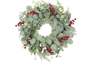 Alupssuc Artificial Christmas Eucalyptus Wreath 20" Inch for Front Door Farmhouse Spring Summer All Year, Greenery Wreath Decoration for Outdoor Indoor Wedding Home Porch Window,Green