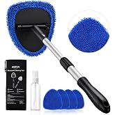 AstroAI 21" Extra-Long Windshield Cleaner Tool &amp; Car Interior Detailing Kit | Extendable Handle, 4 Reusable Microfiber Pads, Streak &amp; Lint-free, Auto Glass Wiper Brush for Car &amp; Home, Blue