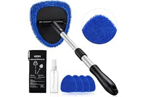 AstroAI 21" Extra-Long Windshield Cleaner Tool & Car Interior Detailing Kit | Extendable Handle, 4 Reusable Microfiber Pads,