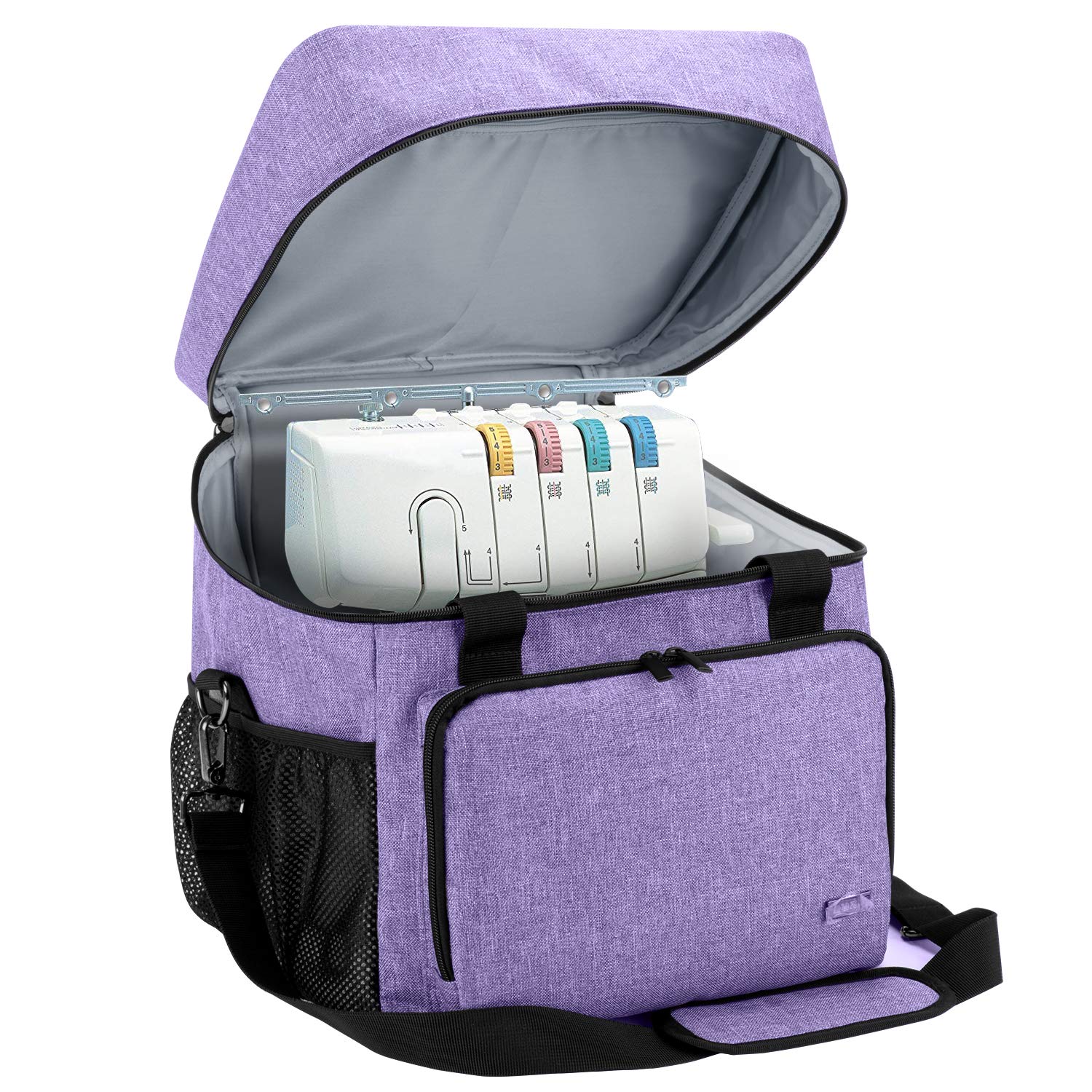 Luxja Overlock Bag for Most Standard Overlockers, Purple, Fits Brother 1034D, R1634D, Singer 14CG754, 14SH654, Accessory Storage Pockets, Zipper Closure, Detachable Shoulder Strap