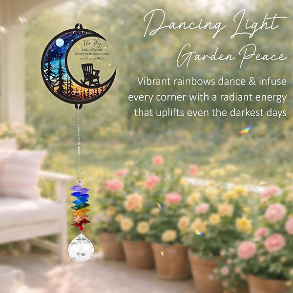GIFTELIX MEMORIAL SUNCATCHER – MOON CHAIR ORNAMENT – SYMPATHY GIFT FOR LOSS OF LOVED ONE – BEREAVEMENT GIFTS MEMORIAL RAINBOW MAKER – REMEMBRANCE ORNAMENT – FUNERAL KEEPSAKE