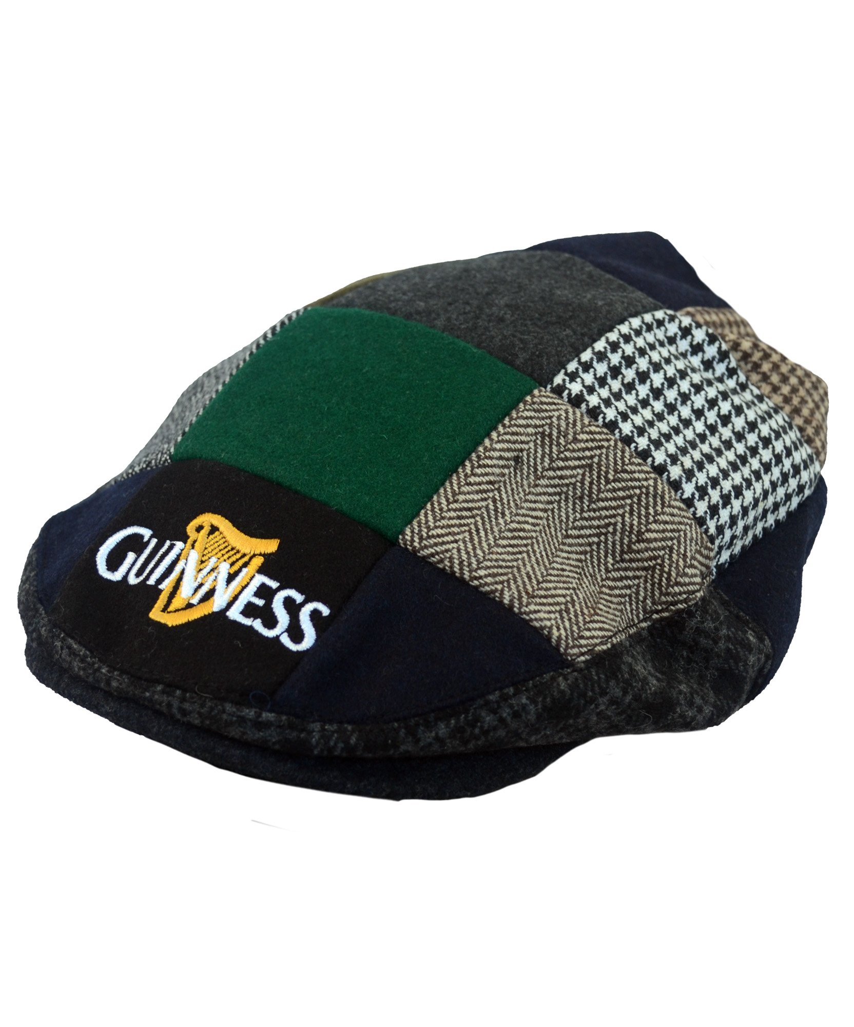 Guinness Official Merchandise Harp Embroidered Flat Cap Men's Hat Black/Grey/Cream Medium