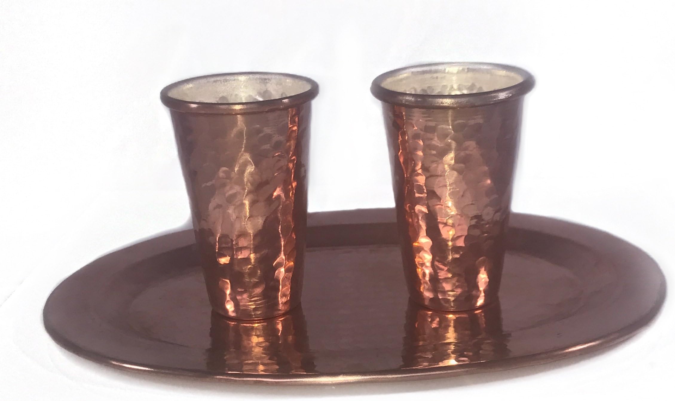 DRT WHOLESALES Hammered Solid Copper Tequila Shot Glass 100% Pure Copper 2 oz Shot Glass - Set of 2, FREE PLATE!