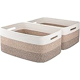 OIASKET Large Storage Basket for Organizing, Woven Rope Basket for Shelves, Closet Organizer Bins for Clothes, Blanket, Toys, Baby Nursery Storage, 17.7" x 13" x 7.87", 2 Packs Gradient Yellow