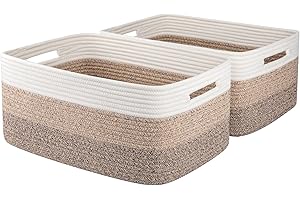 OIASKET Large Storage Basket for Organizing, Woven Rope Basket for Shelves, Closet Organizer Bins for Clothes, Blanket, Toys, Baby Nursery Storage, 17.7" x 13" x 7.87", 2 Packs Gradient Yellow
