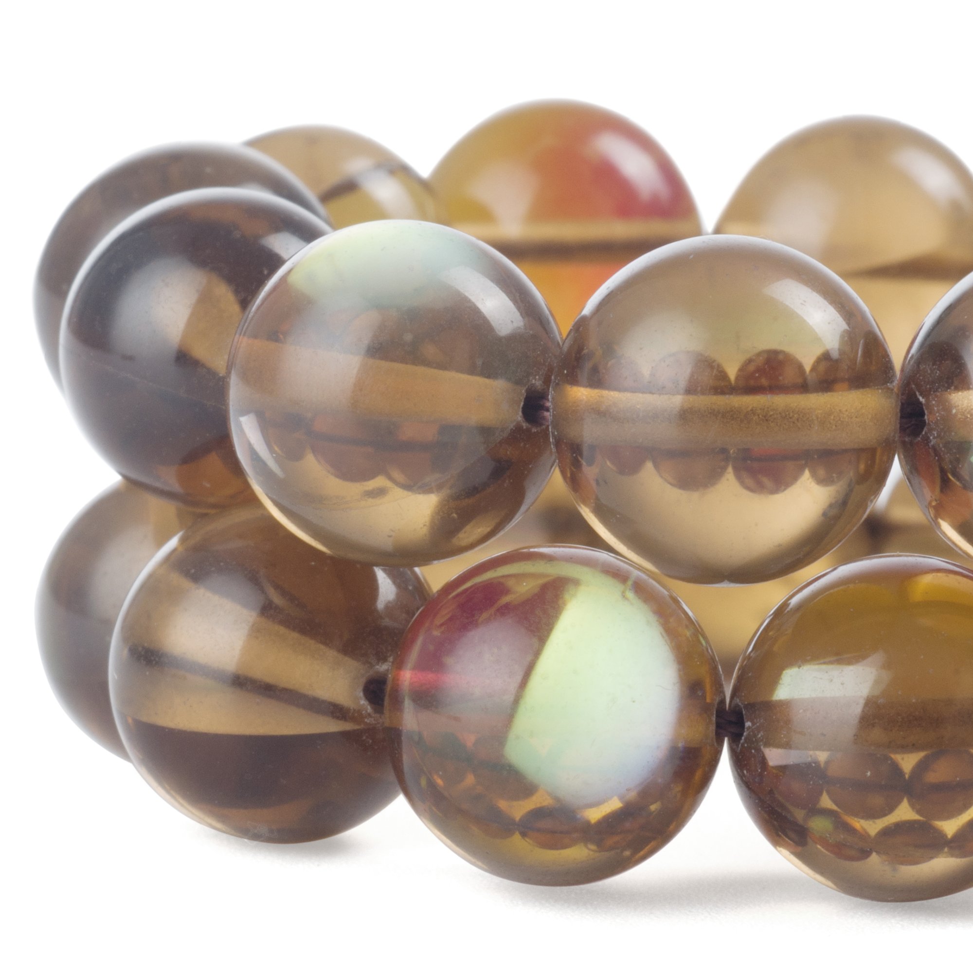 RUBYCA Round Moonstone Crystal Glass Beads Aura Iridescent Jewellery Making (1 strand, 10mm, Brown)
