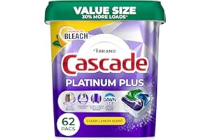 Cascade Platinum Plus Dishwasher Pods, Dish Detergent Soap, Clean Lemon Scent, 62 Count