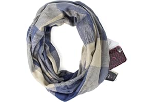 stylesilove Winter Plaid Infinity Scarf with Hidden Zipper Pocket Fashion Travel Scarf for Women and Men