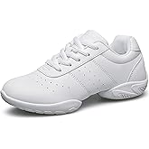 BAXINIER Girls White Cheerleading Dance Shoes Athletic Training Tennis Breathable Youth Competition Cheer Sneakers