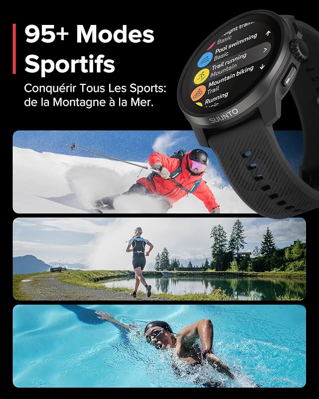 Race S Montre Sport Femme Homme, Tracker d'Activités GPS Running, Bi-Band GNSS, Carte Hors Ligne, Écran Tactile AMOLED, Smartwatch Cardiofréquencemètre Podomètre Altimètre, 13 Jours d'Autonomie