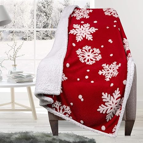 Amazon Com Malinad Christmas Blanket Sherpa Throw 50x60 Red Snowflake Soft Cozy Warm Perfect For Holiday Clearance Winter Decorations For Home Kitchen Dining