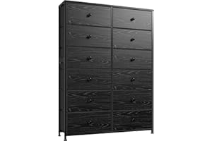 EnHomee Black Dresser for Bedroom with 12 Drawers Fabric Dressers & Chests of Drawers Tall Dressers for Bedroom,Living Room,Wooden Top & Metal Frame,Black, 35" L x 12" W x 52" H