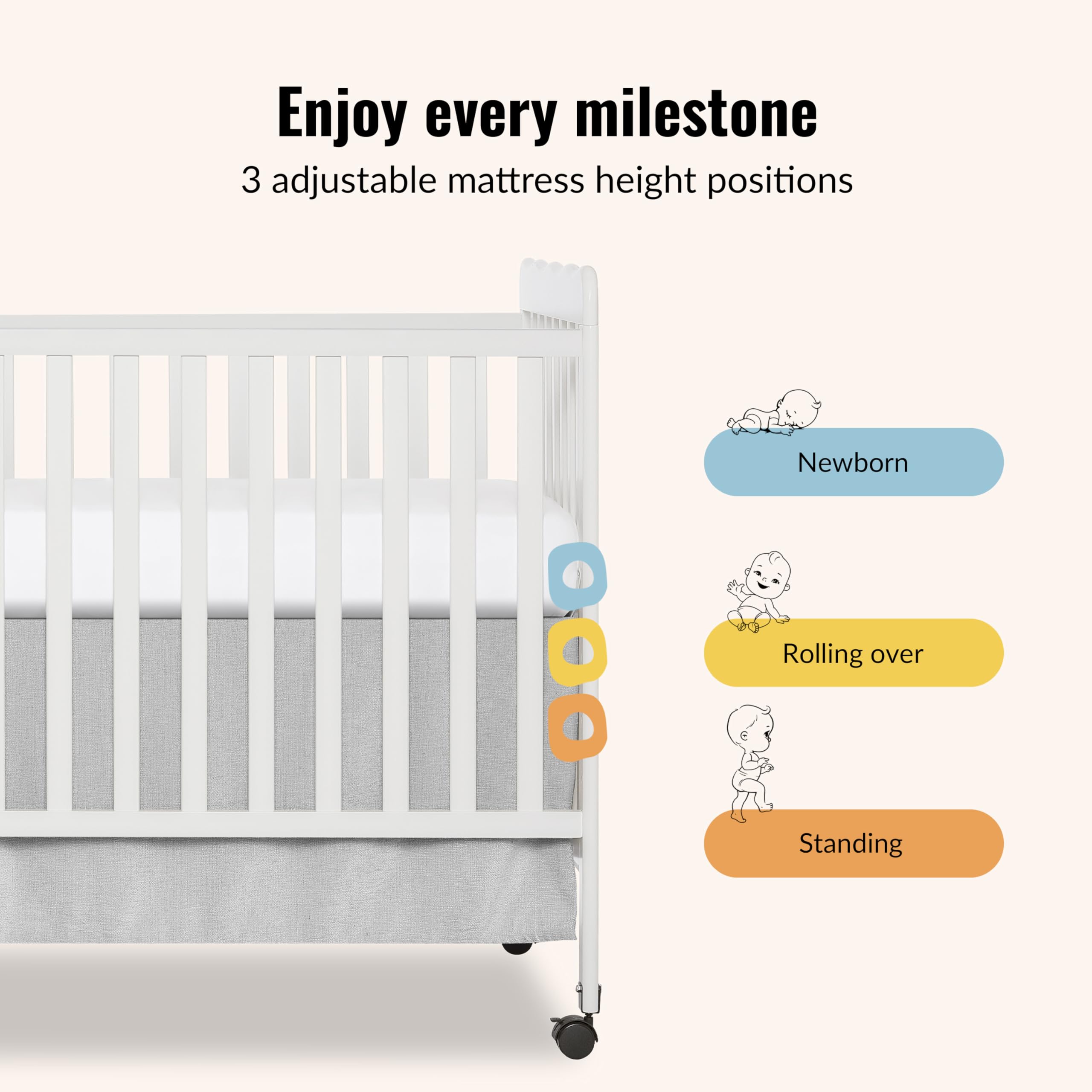 Dream On Me Carson Classic 3-in-1 Convertible Full-Size Baby Crib in White, GreenGuard Gold & JPMA, 4 Mattress Heights, Converts to Day & Toddler Bed, Locking Wheels, Classic Nursery Design