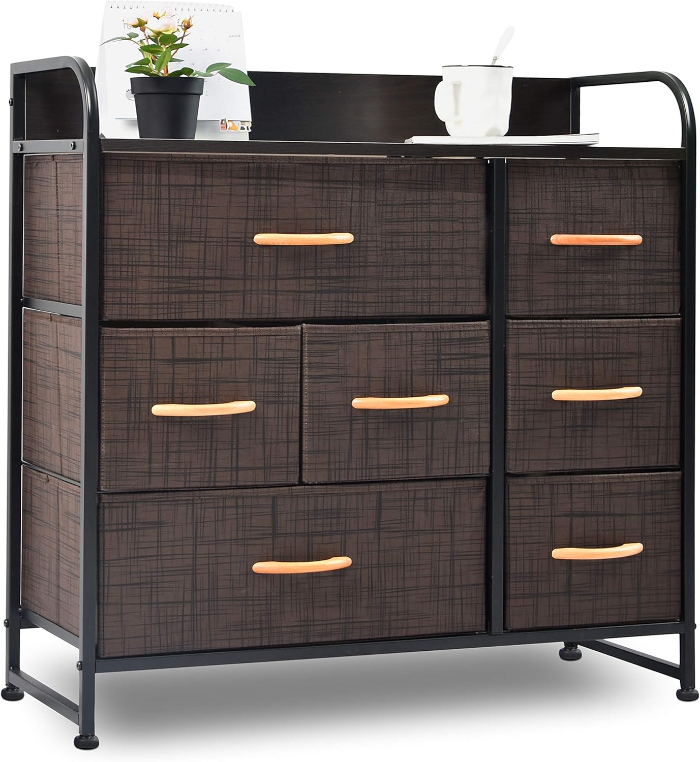 charaHOME Drawer Dresser(Gray) Dresser Organizer with 7 Drawers, Fabric Dresser Storage Tower for Bedroom, Hallway, Entryway, Closets, Sturdy Steel Frame, Wood Top & Handles: Kitchen & Dining