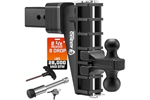 AIRBIRD Adjustable Trailer Hitch Fits 2.5-Inch Receiver, Heavy Duty Tow Hitches 8 Inch Drop Truck Hitch (28000 LBS GTW), Forged 2 and 2-5/16-Inch Balls, Black