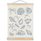 SPBL&L Blue Bow Seashell Wall Art Poster Hanger Frame, Coquette Preppy Coastal Granddaughter Room Decor, Blue Beach Hanging C