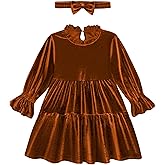 AlisOker Baby and Toddler Girls Velvet Dresses Christmas Dress Long Sleeve Birthday Party Playwear Dress Fall Winter Clothes