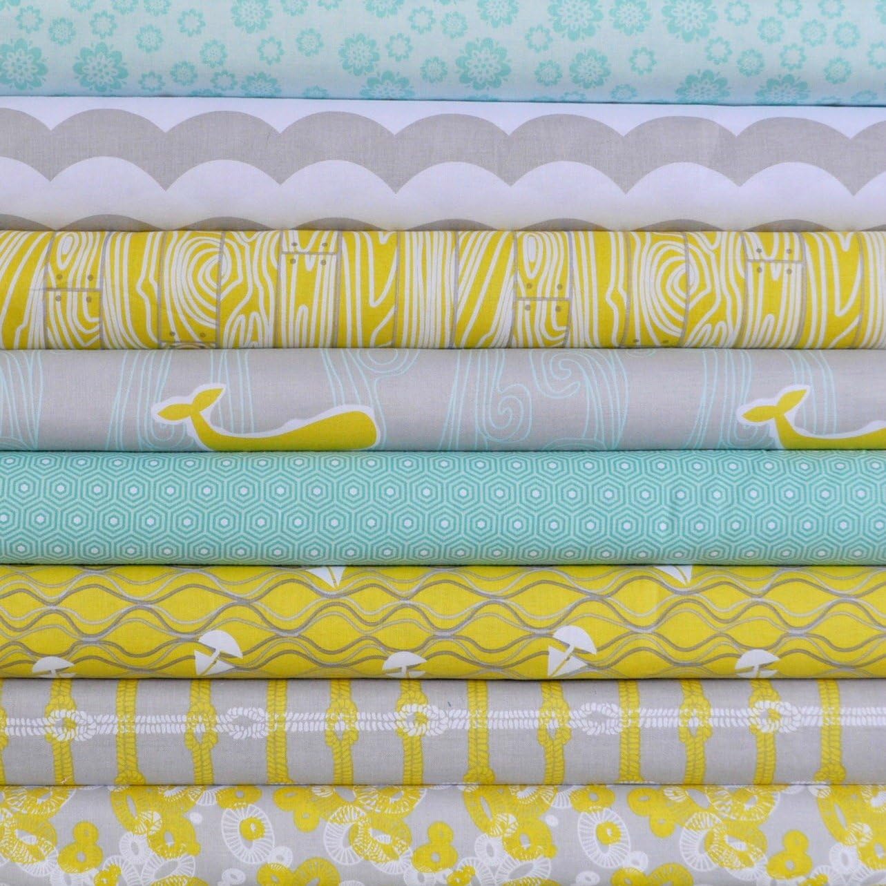 Maritime Modern Citron 8 Fabric Fat Quarters Bundle by Marin Sutton for Riley Blake