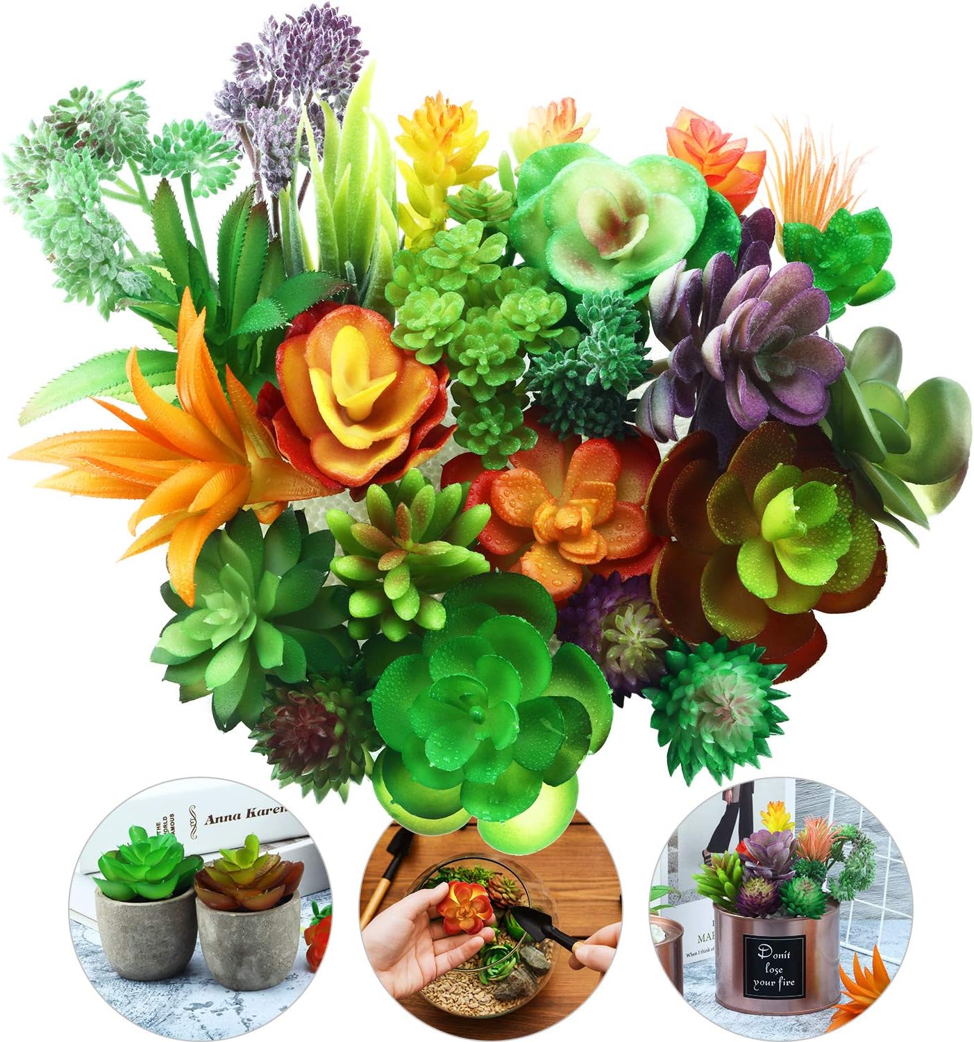 100 Pieces Bulk Artificial Succulents Plants Assorted Unpotted Realistic Plants Fake Textured Succulent Picks Realistic Plastic Cactus Stems for DIY Succulent Garden Home Landscape Decoration