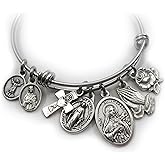 St. Therese of Lisieux Bangle Bracelet, Catholic Patron Saint Confirmation Gift