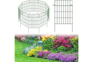 KYATE 10 Pack Garden Fence Animal Barrier Fencing 1.44 inch Spacing Total 10.8ft (L) x 24in High Rustproof Metal Wire Yard Blocker Rabbit Dog Border for Outdoor Flower Bed Decor Green