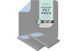Katziela Washable Pet Pads (2 Pack 48in x 48in)Super Absorbent Waterproof Reusable Dog Pee Pads for Dogs Washable Puppy Pads for Potty Training Housebreaking Washable Pee Pads for Dogs Pink Stitching