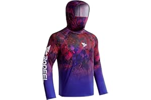 Rodeel UPF 50+ Men’s Long Sleeve Performance Fishing Hiking Shirt with Mask UV Neck Gaiter Hoodie