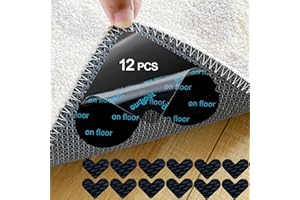 Hevanky Rug Gripper, 12 Pcs Double Sided Non-Slip Rug Pads, Reusable Washable Grippers for Rugs, Rug Tape Stickers for Hardwood Floors, Carpets, Floor Mats, Wall (Black)