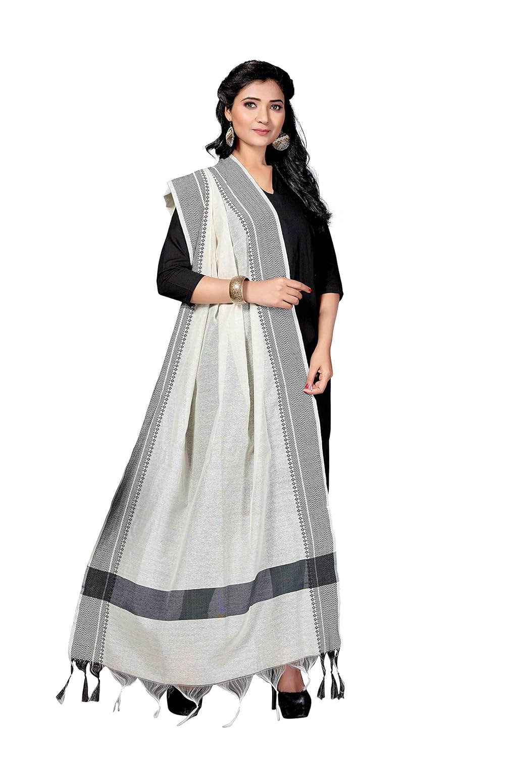 rani saahiba poly cotton women dupatta (skrdd1709_white - black)