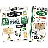 Ireland Scrapbook Stickers - Irish Stickers for Scrapbooking and Travel Journal - Camera, Clover Leaf, Vacation Design