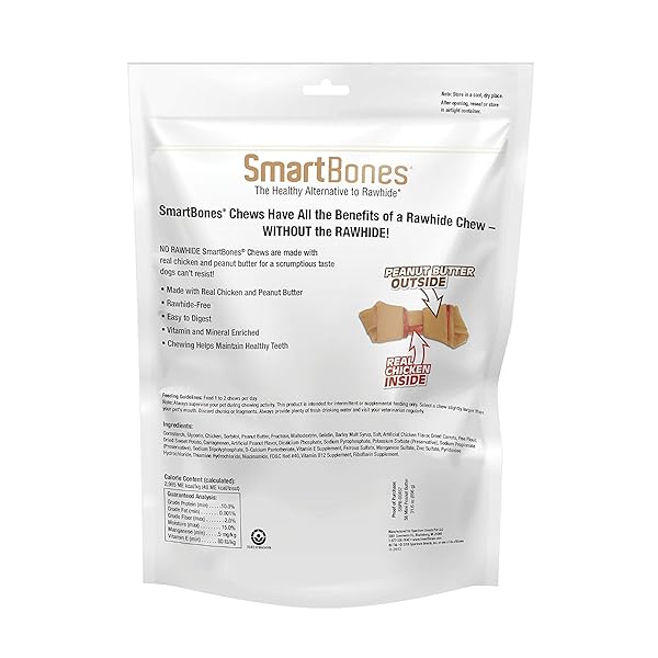 SMARTBONES MINI BONES WITH REAL PEANUT BUTTER 56 COUNT, RAWHIDE-FREE CHEWS FOR DOGS