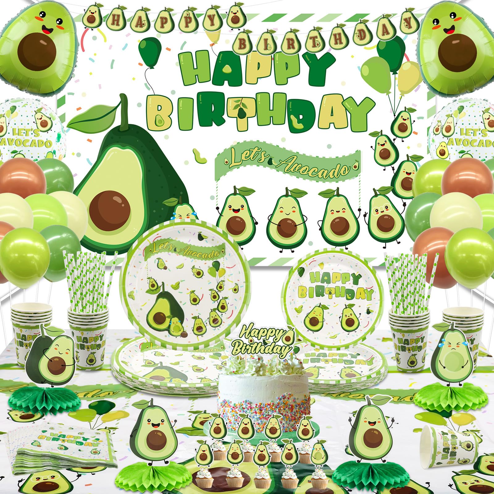 Fruit Avocado Party Supplies - Theme Tableware Pack for Girls, Kids Birthday - Plates, Cups, Napkins, Tablecloth, Backdrop, Balloons - Serves 20