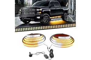 Afurkuot 2-In-1 Truck LED Running Board Light 70 Inch Emergency Strobe Light Strips, Amber & White LED Warning Running Strobe Light Bar, 1152 LEDs Waterproof Car Safety Strobe Light for Truck Vehicles