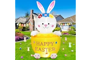 BRDJade Easter Inflatables Decorations, 4FT Inflatable Easter Bunny Pokes Its Head Out of the Easter Eggs Decor, Lighted Easter Blow Up Yard Decorations for Holiday Party Indoor Yard Garden Lawn Decor