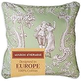 Maison d' Hermine Decorative Pillow Covers 20 x 20 inch Square 100% Cotton Toile Throw Pillow Covers with Invisible Zipper for Living Room Couch Chair Sofas Easter Decorations - Joli Jouy - Green